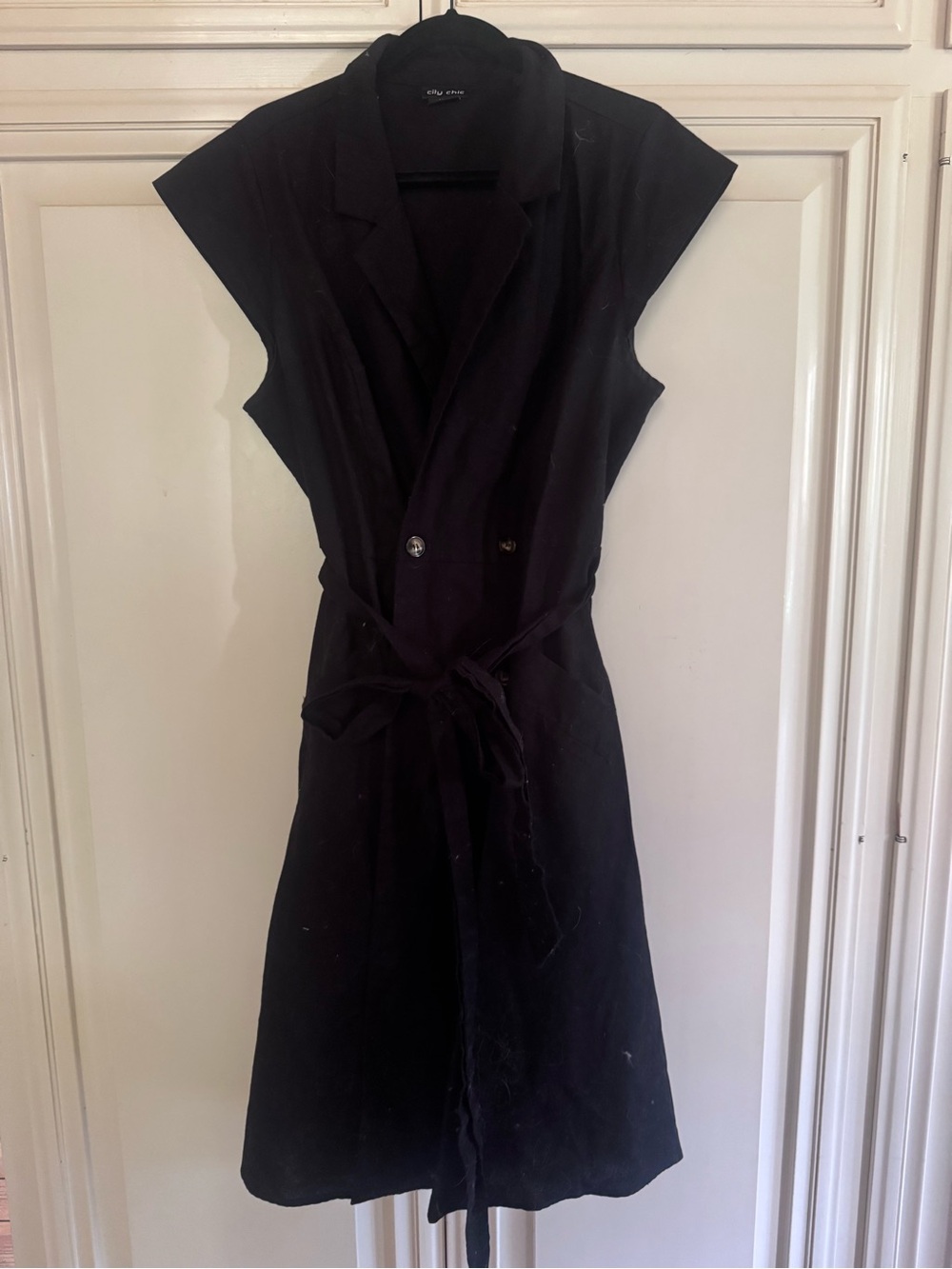 City Chic Black Sleeveless Tie-Waist Blazer Dress